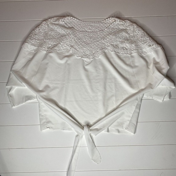 Tops - Crochet‎ Embroidery Lace Blouses Women Lace Stitching Tie Waist White Shirt M